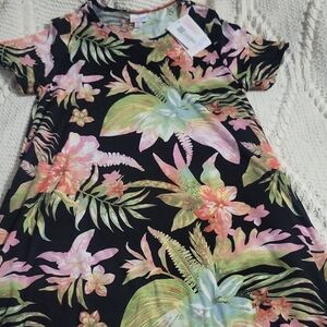 LuLaRoe Black Midi Dress with Tropical Floral Design